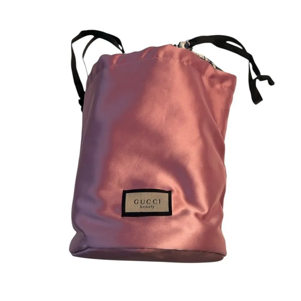 Gucci Beauty Satiny Pink/Floral Print Cosmetic Drawstring Pouch/Bag